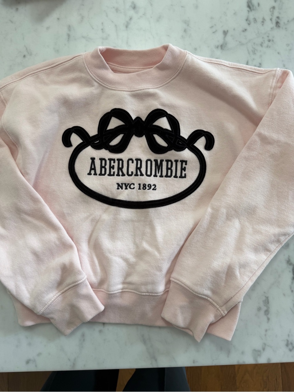 abercrombie kids Light Pink Crewneck with Black Logo Patch